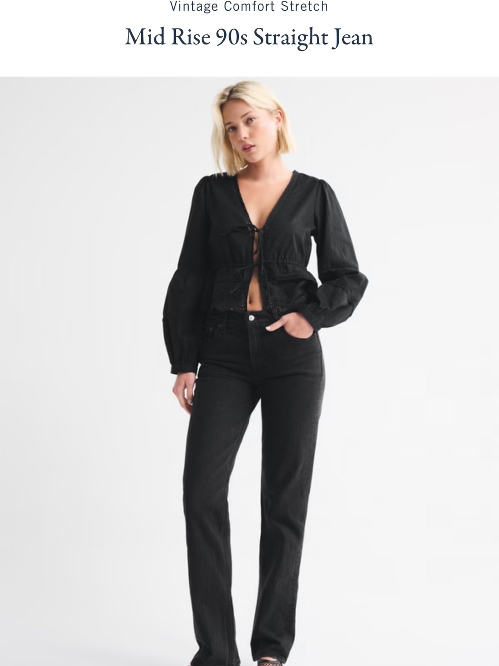Abercrombie & Fitch Black Mid-Rise 90s Straight Jeans- Extra Short - Women's